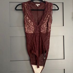 Burgundy lace bodysuit